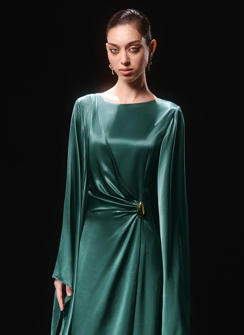 Lichi Satin maxi dress with asymmetrical sleeves - Image 4